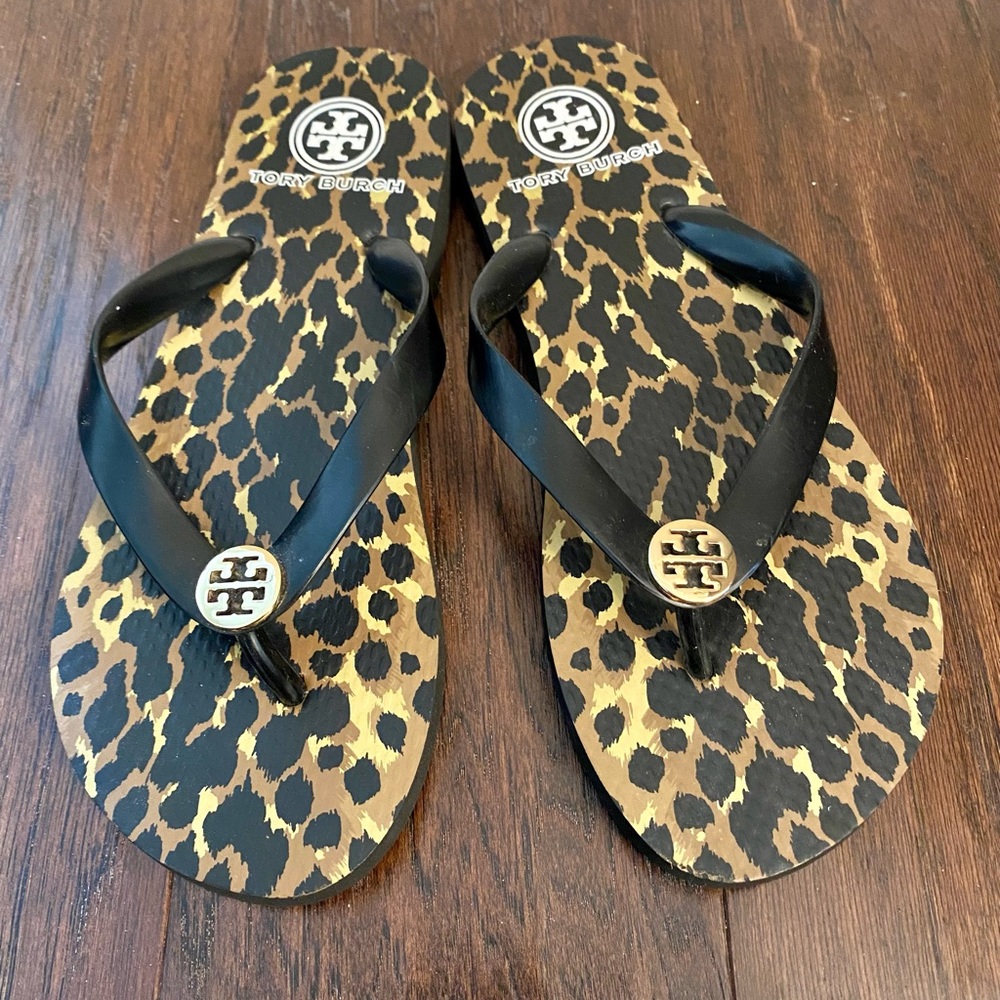 Tory Burch Authentic Black Leopard flip flops. New without box. Size 7